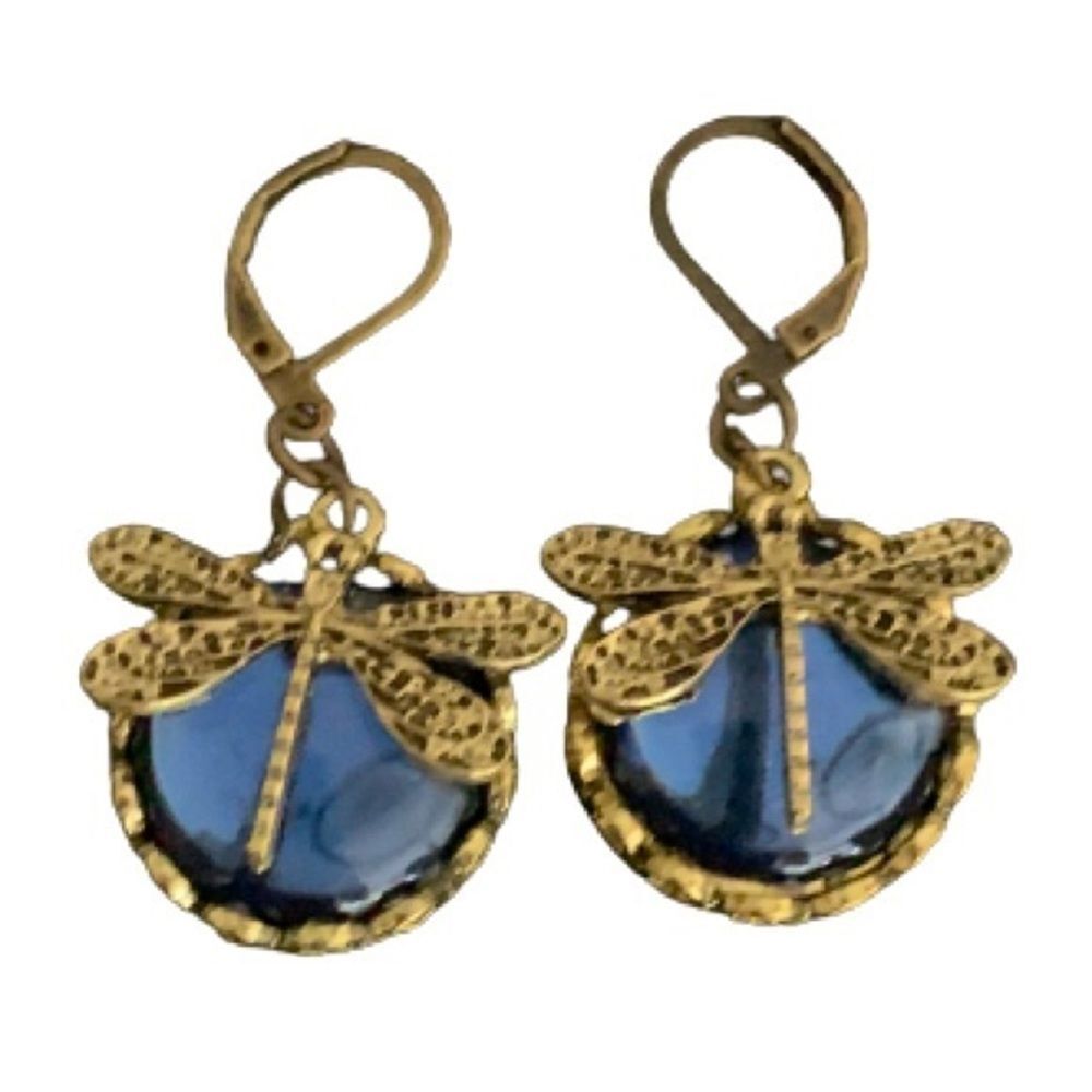 Dragonfly Blue Bubble Art Deco 1920s Victorian Style Boho Crystal Earrings